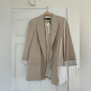 Zara Cream Beige Women's Blazer Coat linen viral